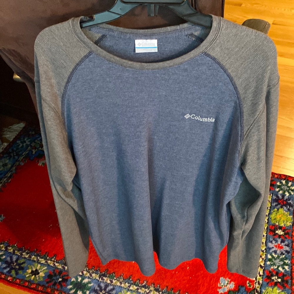 Columbia Large Long Sleeve T-Shirt Two Tone Blue Grey